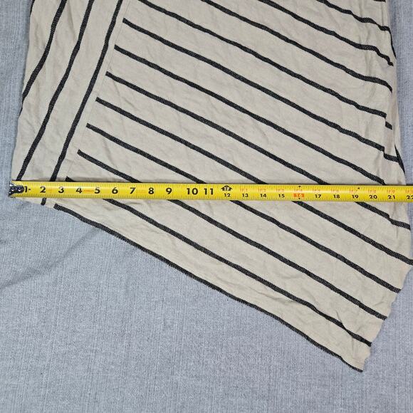Tahari Wom LG Asymmetrical Striped Linen Blend Short Sleeve Dress Tan Black EUC - Picture 3 of 11